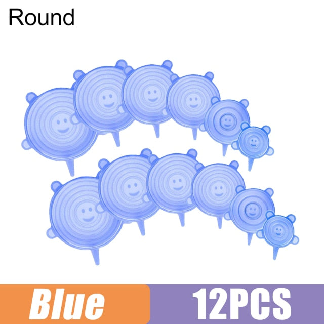 3/6/12 Pcs Food Silicone Cover Cap Universal Silicone Lids for Cookware Bowl Microwave Reusable Stretch Lids Food Wrap
