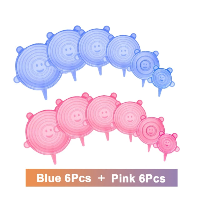 3/6/12 Pcs Food Silicone Cover Cap Universal Silicone Lids for Cookware Bowl Microwave Reusable Stretch Lids Food Wrap