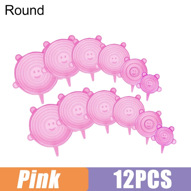 3/6/12 Pcs Food Silicone Cover Cap Universal Silicone Lids for Cookware Bowl Microwave Reusable Stretch Lids Food Wrap