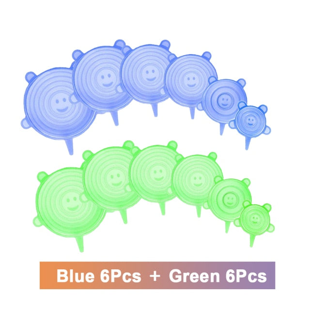 3/6/12 Pcs Food Silicone Cover Cap Universal Silicone Lids for Cookware Bowl Microwave Reusable Stretch Lids Food Wrap