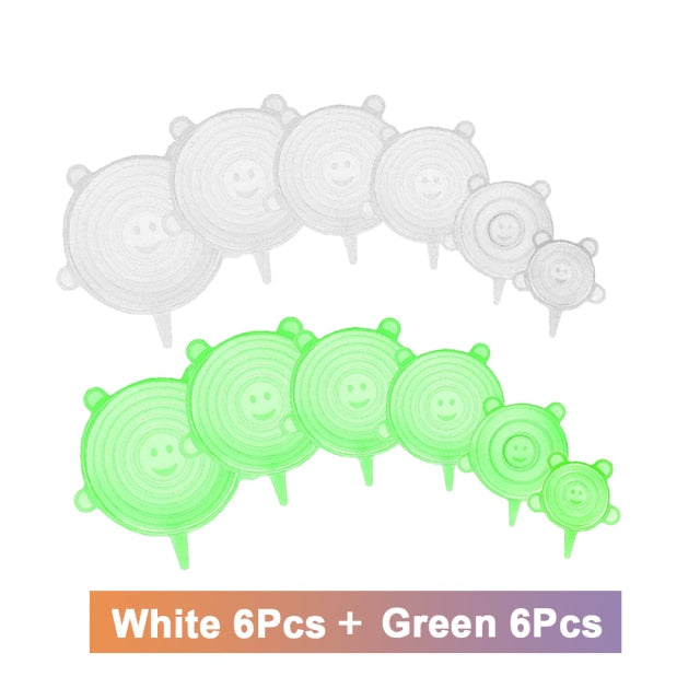 3/6/12 Pcs Food Silicone Cover Cap Universal Silicone Lids for Cookware Bowl Microwave Reusable Stretch Lids Food Wrap