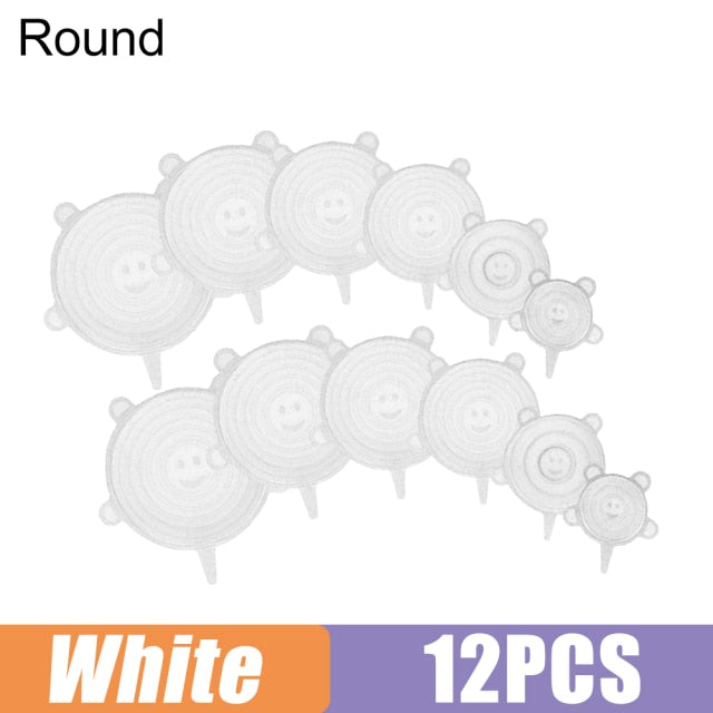 3/6/12 Pcs Food Silicone Cover Cap Universal Silicone Lids for Cookware Bowl Microwave Reusable Stretch Lids Food Wrap