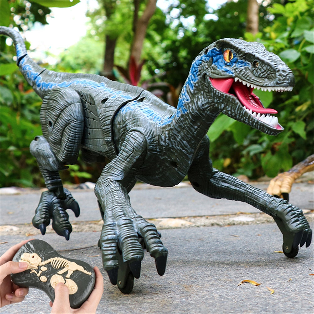 Electric Dinosaur Raptor Velociraptor Remote Control Toys Roar Walking Light Animal Model Kids Games Boys Gifts