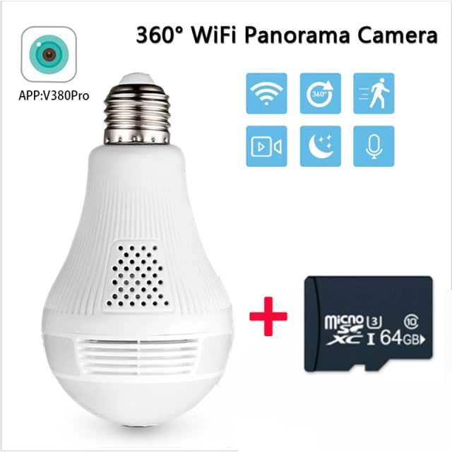 LED Bulb Camera 1080P  HD Wireless Panoramic Home Security WiFi CCTV Fisheye Lamp IP Camera 360 Degree Home Security