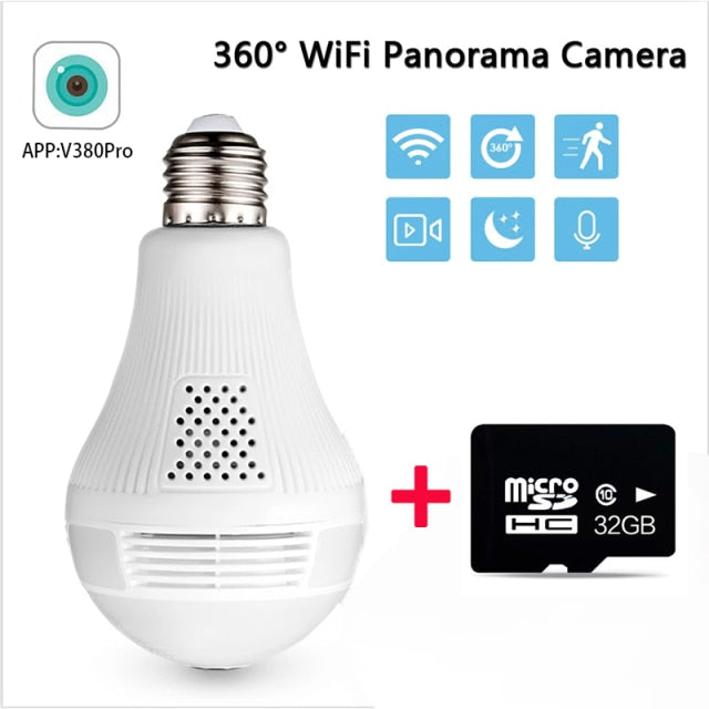 LED Bulb Camera 1080P  HD Wireless Panoramic Home Security WiFi CCTV Fisheye Lamp IP Camera 360 Degree Home Security