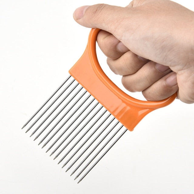 Stainless Steel Onion Cutter Onion Fork Fruit Vegetables Cutter Slicer Tomato Cutter Knife Cutting Safe Aid Holder Kitchen Tools